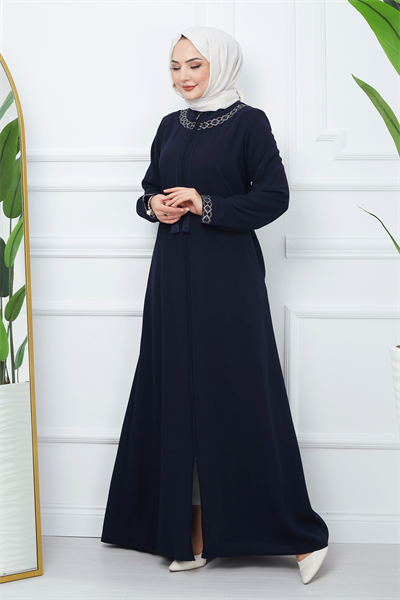 Nakışlı Model Petek Kumaş Lacivert Ferace