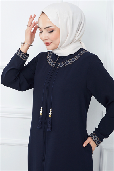 Nakışlı Model Petek Kumaş Lacivert Ferace