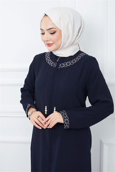 Nakışlı Model Petek Kumaş Lacivert Ferace