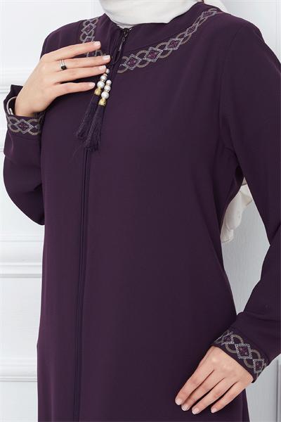 Nakışlı Model Petek Kumaş Mürdüm Ferace