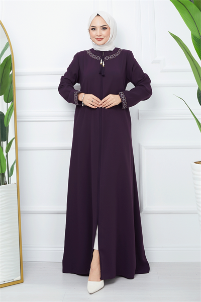 Nakışlı Model Petek Kumaş Mürdüm Ferace