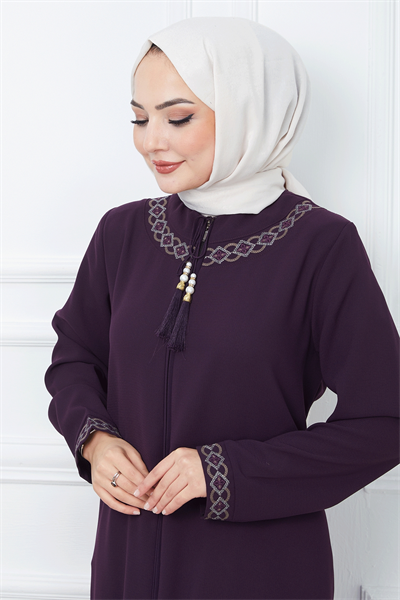 Nakışlı Model Petek Kumaş Mürdüm Ferace