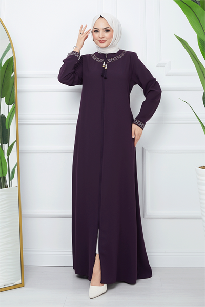 Nakışlı Model Petek Kumaş Mürdüm Ferace