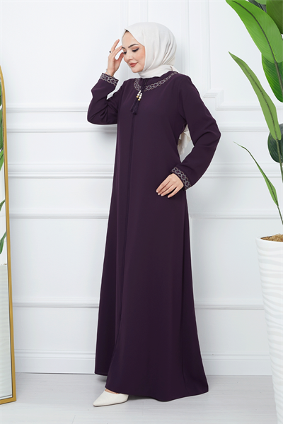 Nakışlı Model Petek Kumaş Mürdüm Ferace