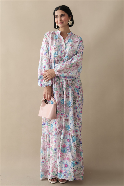 Nergis Çiçeği Lila Mango Elbise