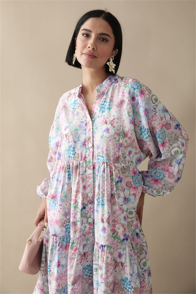 Nergis Çiçeği Lila Mango Elbise