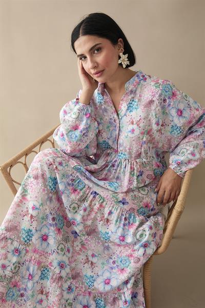 Nergis Çiçeği Lila Mango Elbise