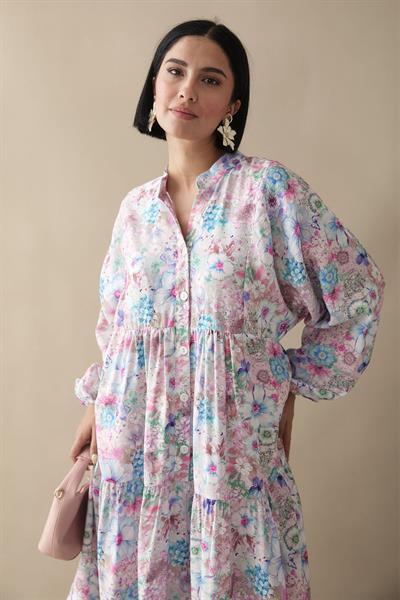 Nergis Çiçeği Lila Mango Elbise