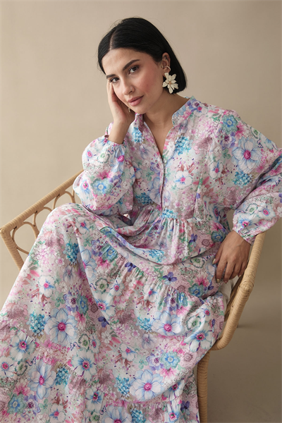 Nergis Çiçeği Lila Mango Elbise