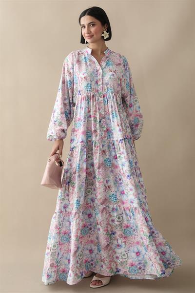 Nergis Çiçeği Lila Mango Elbise