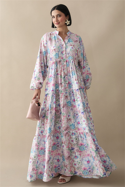 Nergis Çiçeği Lila Mango Elbise