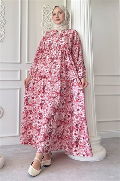 Nergis Çiçeği Pembe Mango Elbise