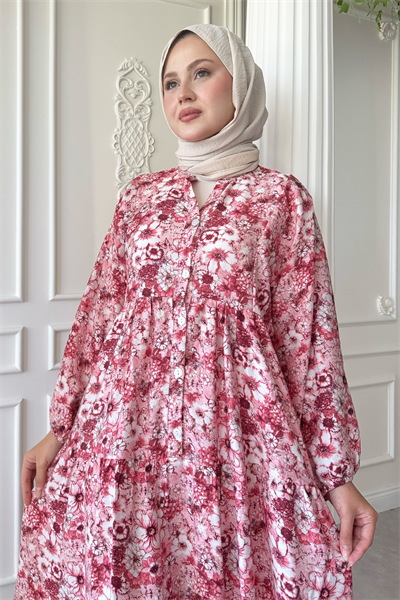 Nergis Çiçeği Pembe Mango Elbise