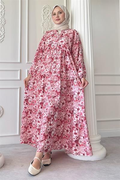 Nergis Çiçeği Pembe Mango Elbise
