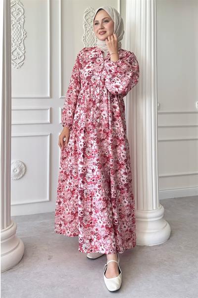 Nergis Çiçeği Pembe Mango Elbise