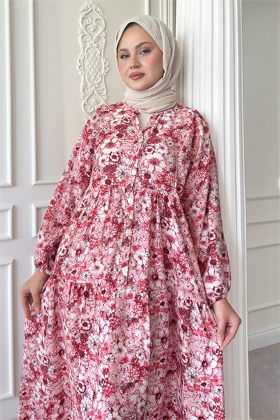 Nergis Çiçeği Pembe Mango Elbise