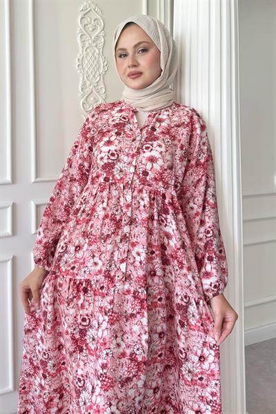 Nergis Çiçeği Pembe Mango Elbise