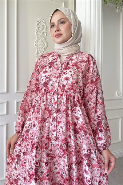 Nergis Çiçeği Pembe Mango Elbise