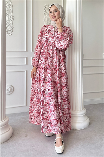 Nergis Çiçeği Pembe Mango Elbise
