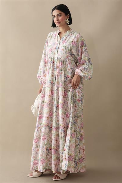 Nergis Çiçeği Pudra Mango Elbise