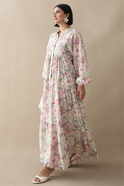 Nergis Çiçeği Pudra Mango Elbise