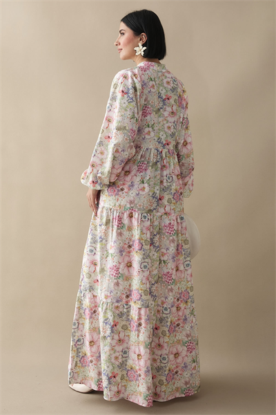 Nergis Çiçeği Pudra Mango Elbise