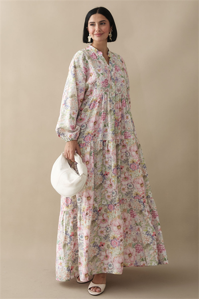 Nergis Çiçeği Pudra Mango Elbise