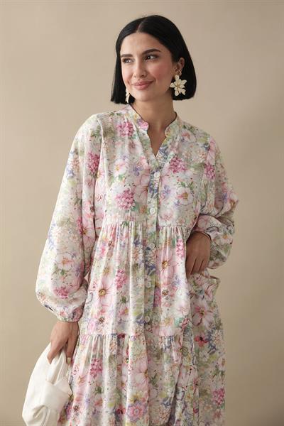 Nergis Çiçeği Pudra Mango Elbise