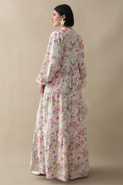 Nergis Çiçeği Pudra Mango Elbise