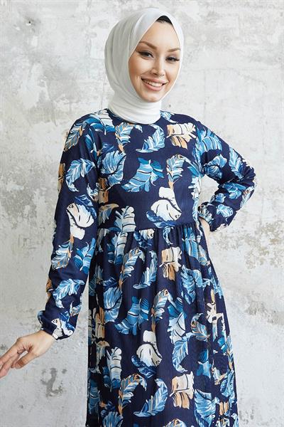 Nerissa Leaf Pattern Indigo Dress