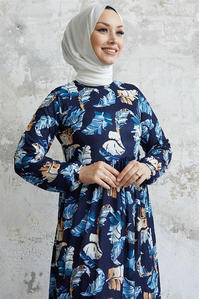Nerissa Leaf Pattern Indigo Dress