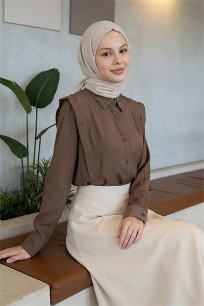 Nervürlü Acı Kahve Gömlek