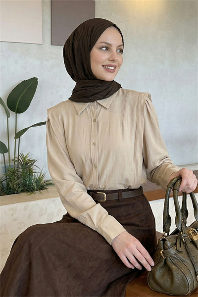 Nervürlü Bej Gömlek