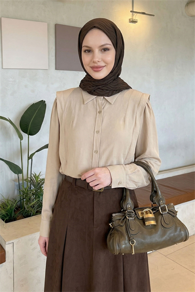 Nervürlü Bej Gömlek