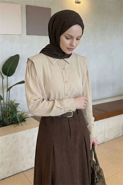Nervürlü Bej Gömlek