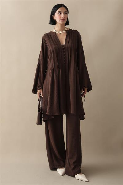 Nervürlü Kolu İpli Acı Kahve Ayrobin Takım