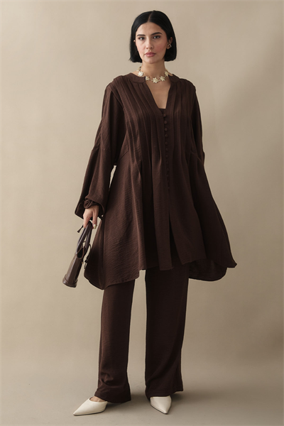 Nervürlü Kolu İpli Acı Kahve Ayrobin Takım