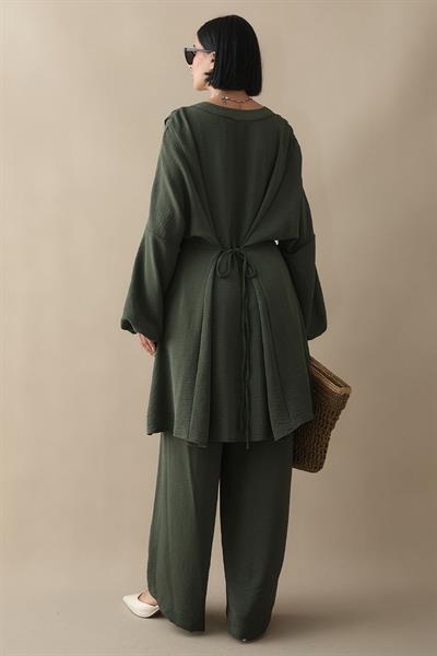 Nervürlü Kolu İpli Haki Ayrobin Takım