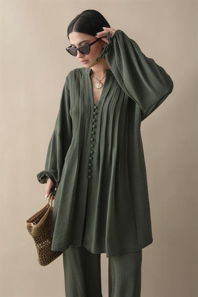 Nervürlü Kolu İpli Haki Ayrobin Takım