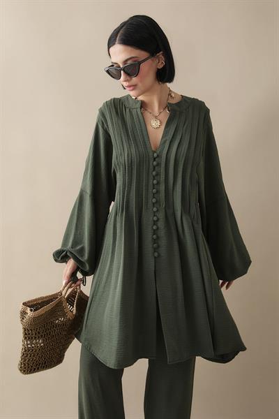 Nervürlü Kolu İpli Haki Ayrobin Takım