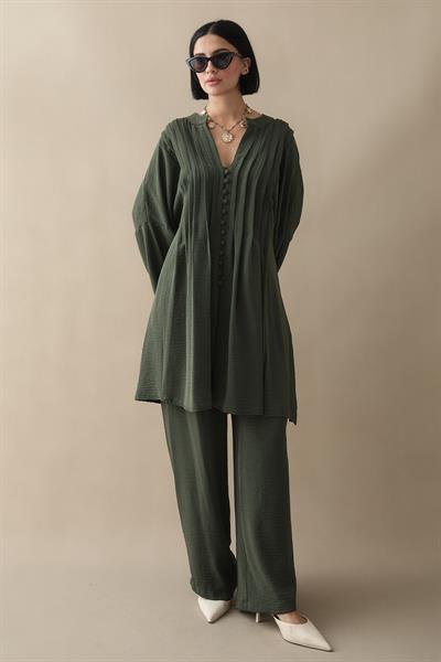 Nervürlü Kolu İpli Haki Ayrobin Takım