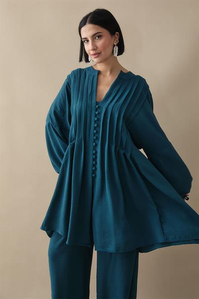 Nervürlü Kolu İpli Petrol Yeşili Ayrobin Takım