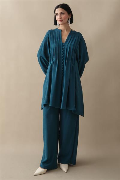 Nervürlü Kolu İpli Petrol Yeşili Ayrobin Takım