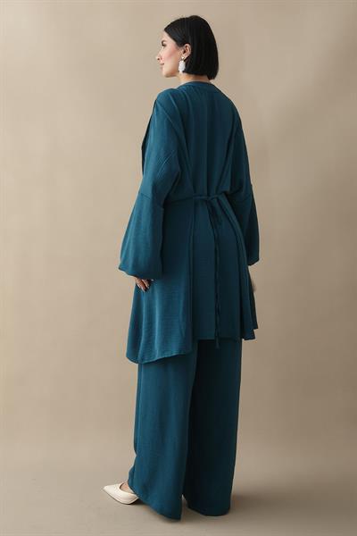 Nervürlü Kolu İpli Petrol Yeşili Ayrobin Takım