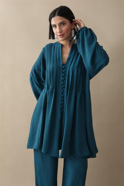 Nervürlü Kolu İpli Petrol Yeşili Ayrobin Takım