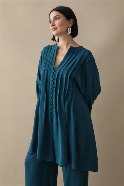 Nervürlü Kolu İpli Petrol Yeşili Ayrobin Takım