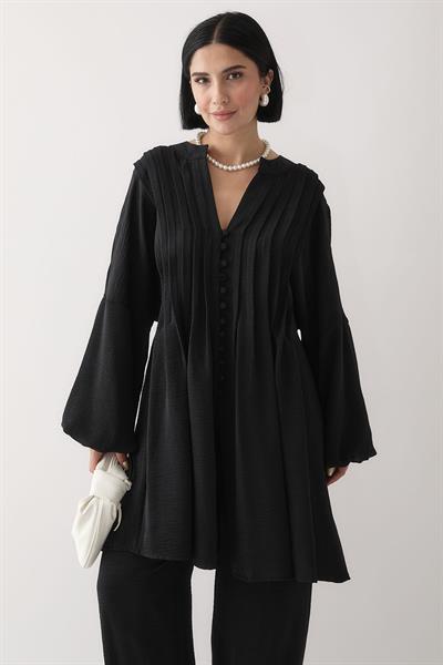 Nervürlü Kolu İpli Siyah Ayrobin Takım