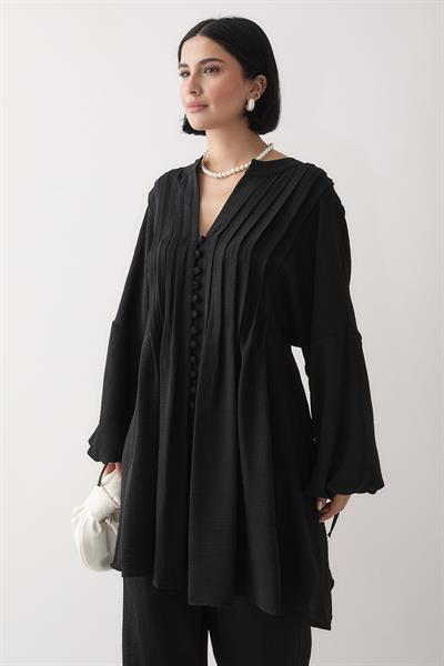 Nervürlü Kolu İpli Siyah Ayrobin Takım