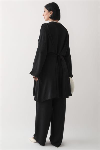 Nervürlü Kolu İpli Siyah Ayrobin Takım