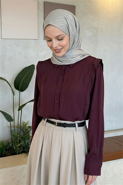 Nervürlü Mürdüm Gömlek